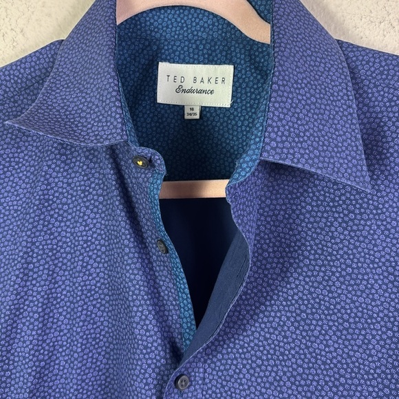 Ted Baker Endurance Purple Blue Print Long Sleeve Button Down Shirt Sz 16 34/35 - Picture 3 of 9